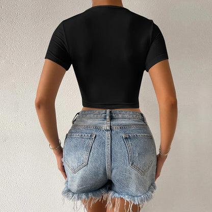 Damen T-Shirt V-Ausschnitt Wickeldesign Cropped Eveloria