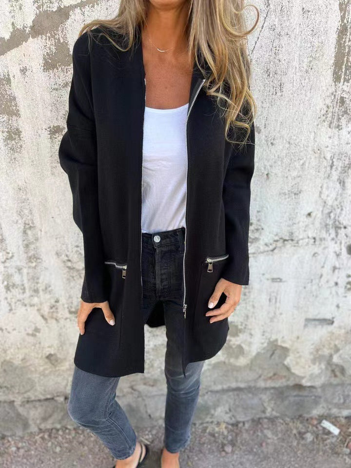 Damen Oversized Jacke Reißverschlusstaschen Eveloria
