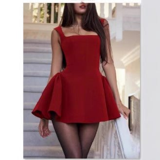 Damen Kurzkleid Schwingender Saum Großer Ausschnitt Eveloria