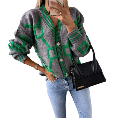 Damen Strickjacke Bunt Muster Knöpfe Eveloria