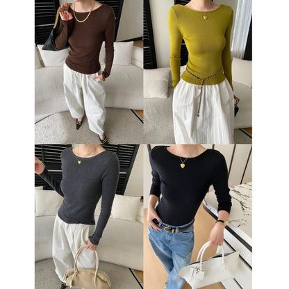 Damen Langarmoberteil Weiches Strick Oberteil Rippstruktur Beige