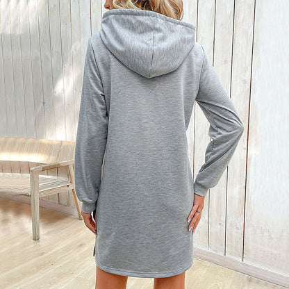 Damen Sweatkleid mit Kapuze und Taschen Grau Eveloria