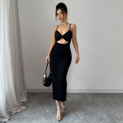 Damen Midi-Kleid Figurbetont mit Cut-Out und Spaghettiträgern