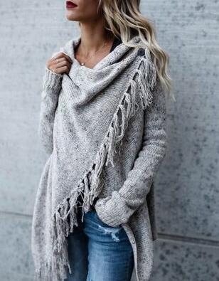 Damen Poncho mit Fransen Eveloria Gemütlich