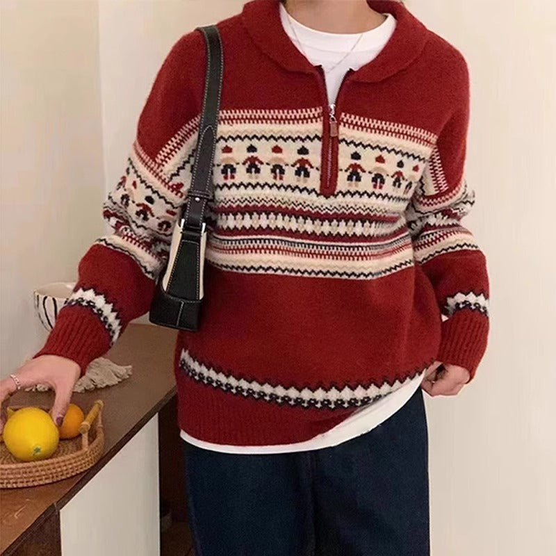 Damen Grobstrickpullover Kängurutasche Stehkragen Beige - Eveloria