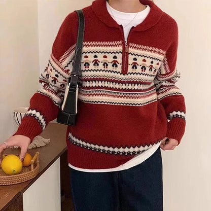 Damen Grobstrickpullover Kängurutasche Stehkragen Beige - Eveloria