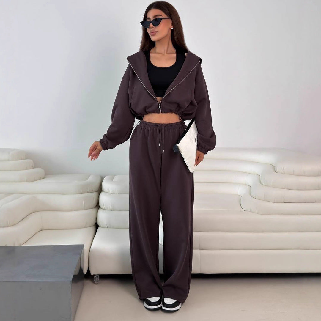 Damen Sportliches Kapuzen-Set Reißverschluss Elastisch Schwarz - Eveloria
