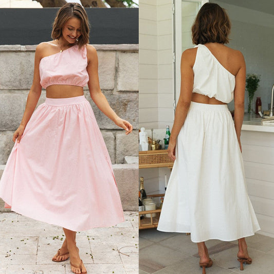 Damen Zweiteiliges Set Asymmetrisches Oberteil Fließender Rock - Eveloria
