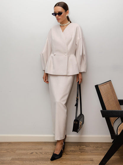 Damen Bleistiftkleid mit Blazer-Oberteil und Puffärmeln Eveloria