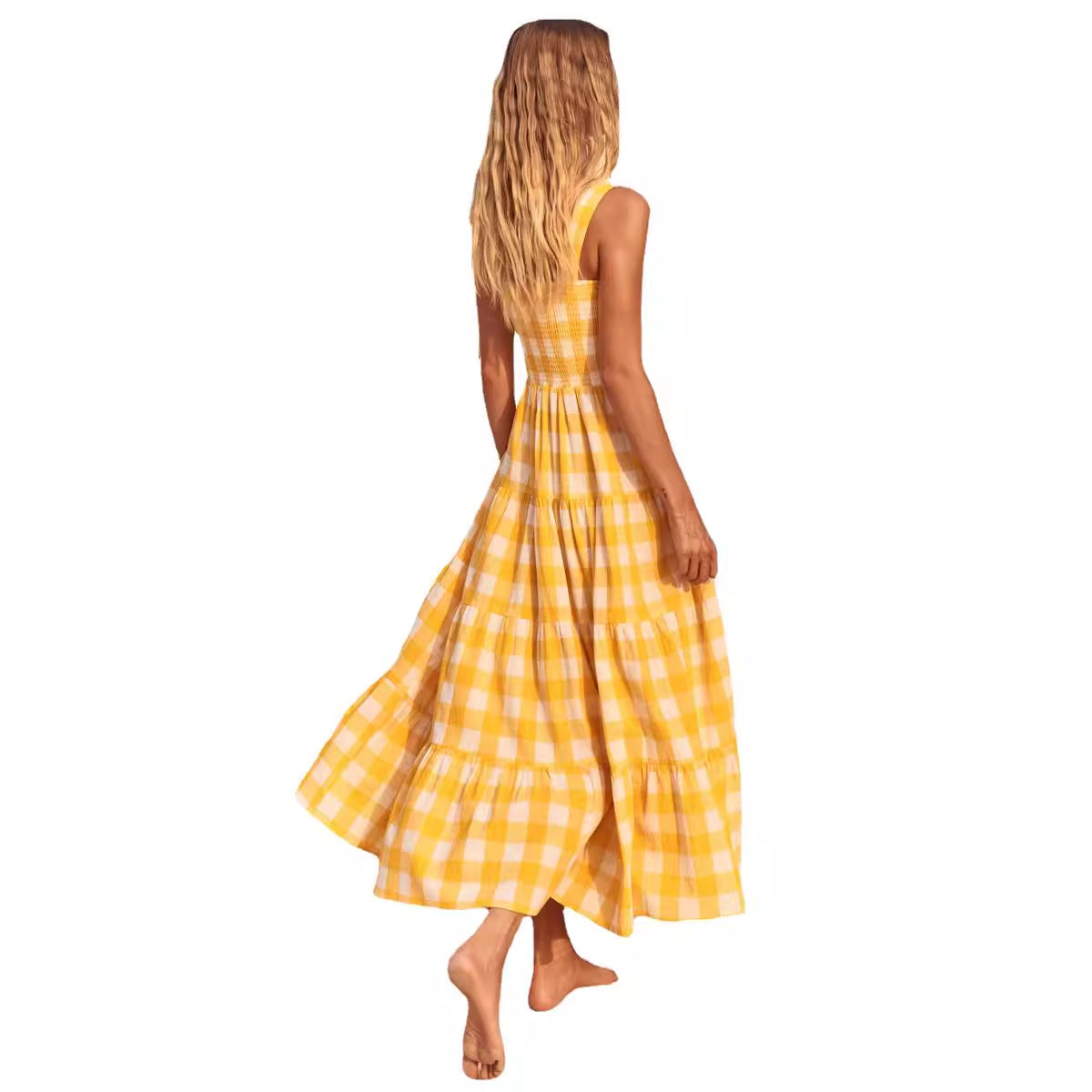 Damen Maxikleid Karomuster Fließender Schnitt Sommerlich Eveloria
