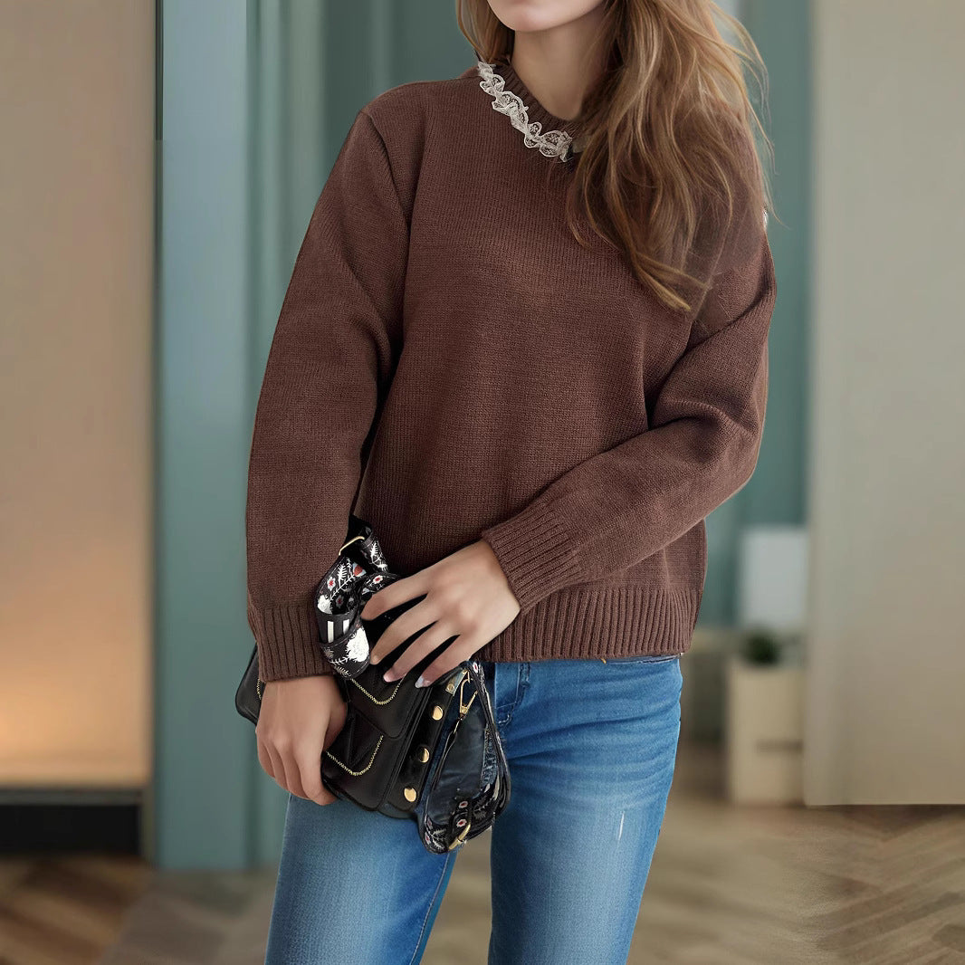 Damen Strickpullover Rüschendetails Eveloria