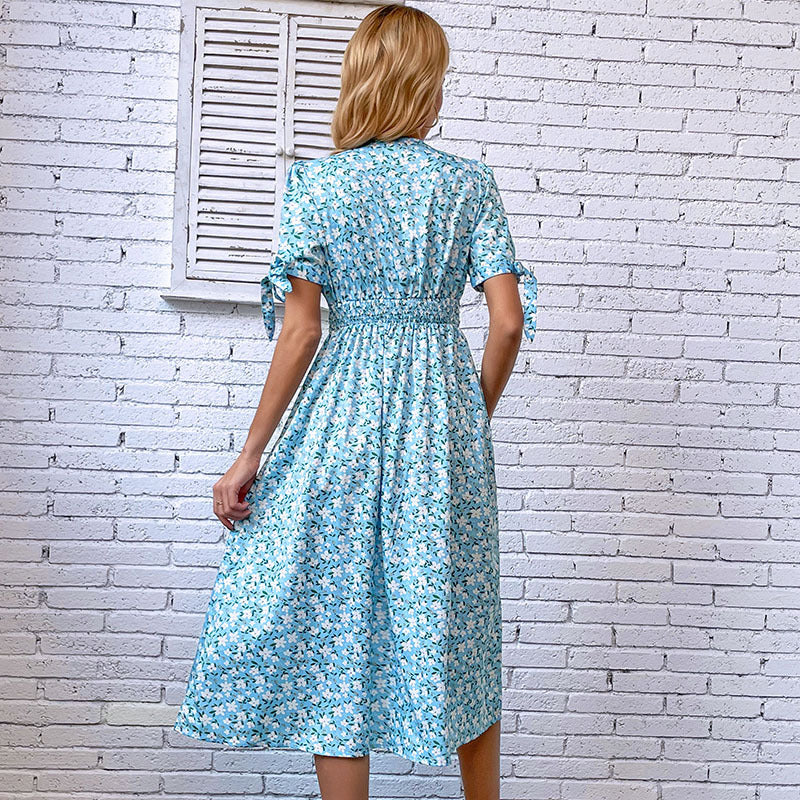 Damen Wickelkleid Midi Floral Rüschen