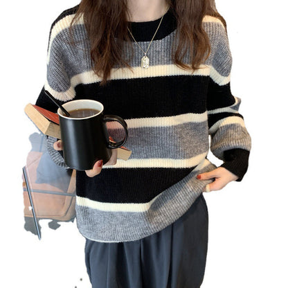 Damen Strickpullover Modern Streifen Eveloria