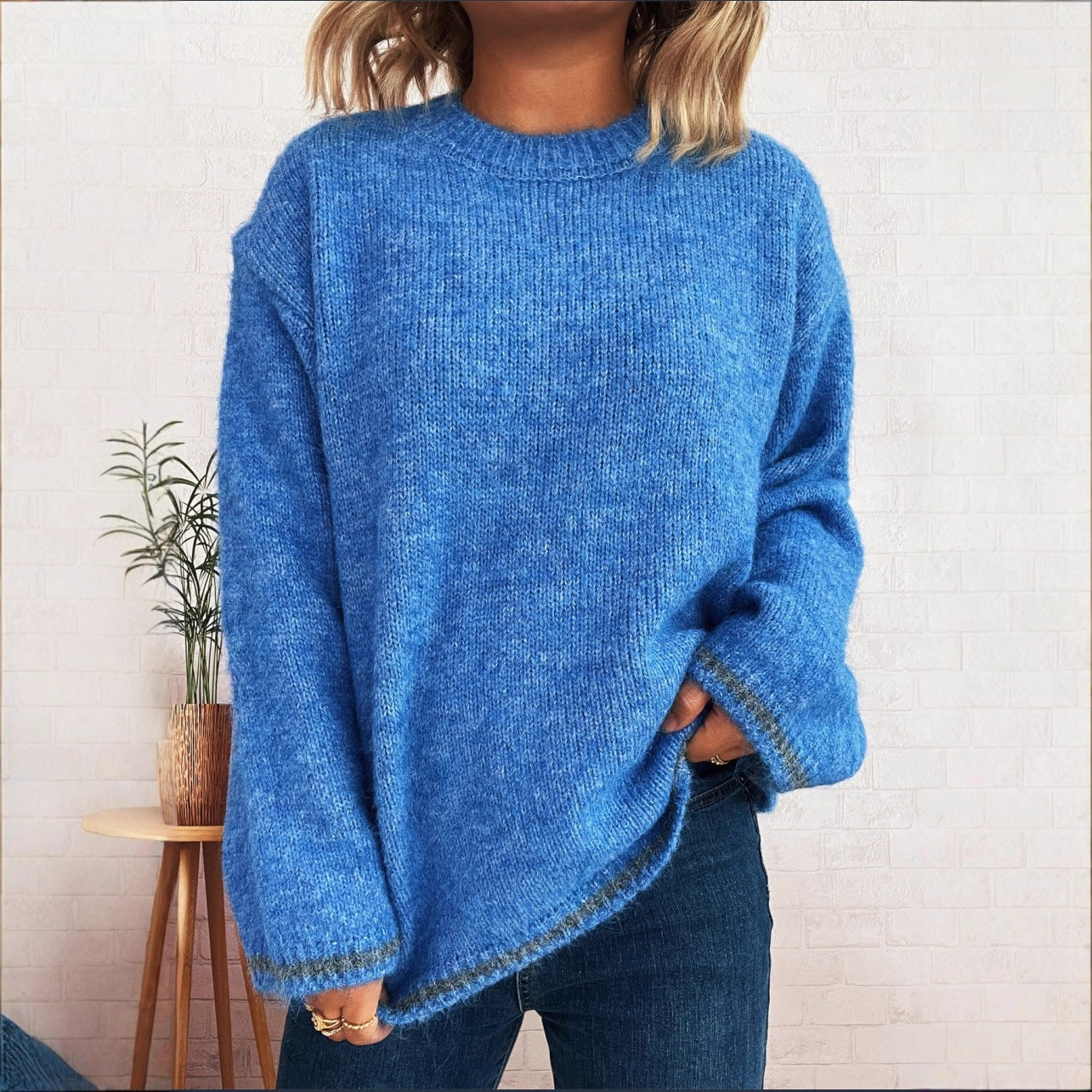 Damen Strickpullover Weich Lässig Beige