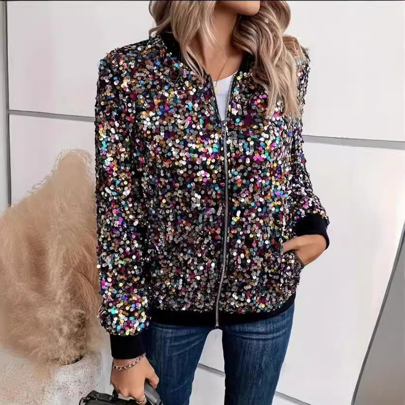 Damen Funktionsjacke Glitzer Pailletten Bequem Eveloria