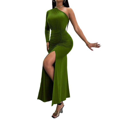 Damen Wickelkleid Asymmetrisch Raffung Eveloria