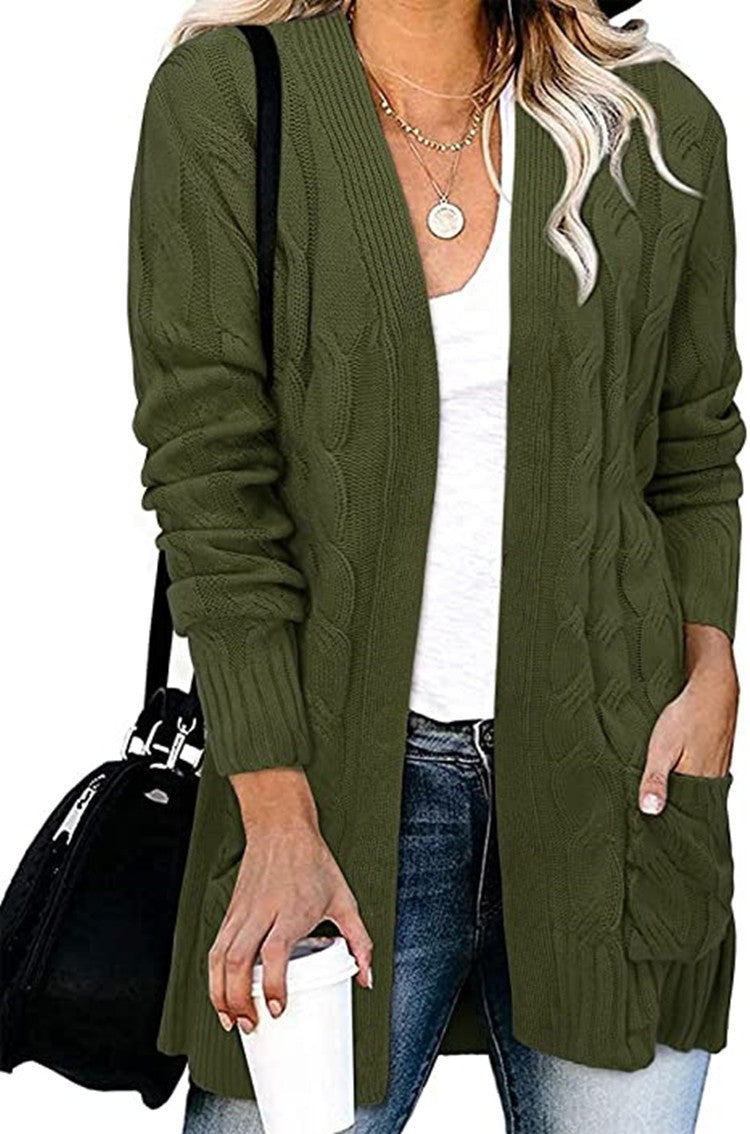 Damen Strickjacke Kabelmuster Offene Taschen Eveloria