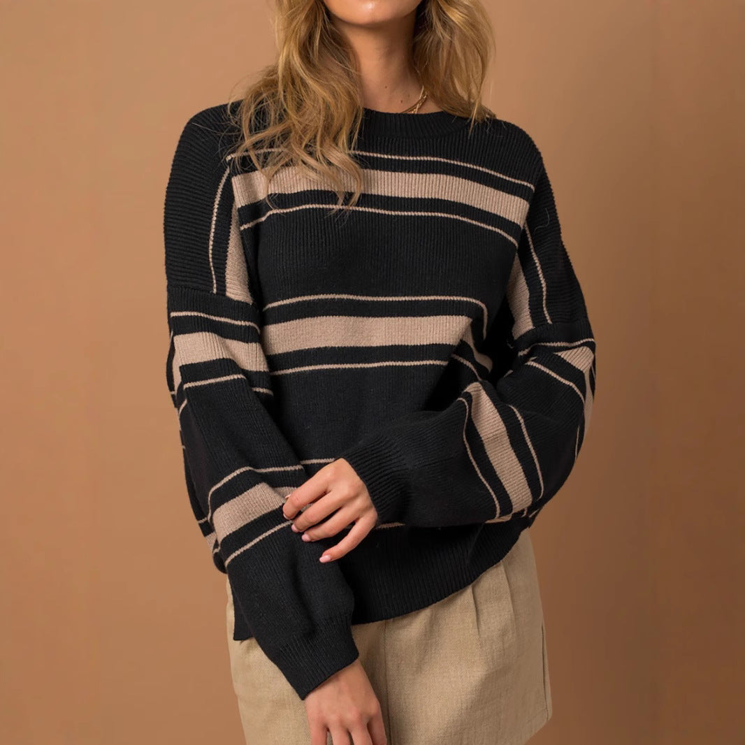 Damen Strickpullover Übergroße Ärmel Modern Streifen Eveloria