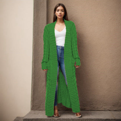 Damen Strickcardigan Lang Zopfmuster