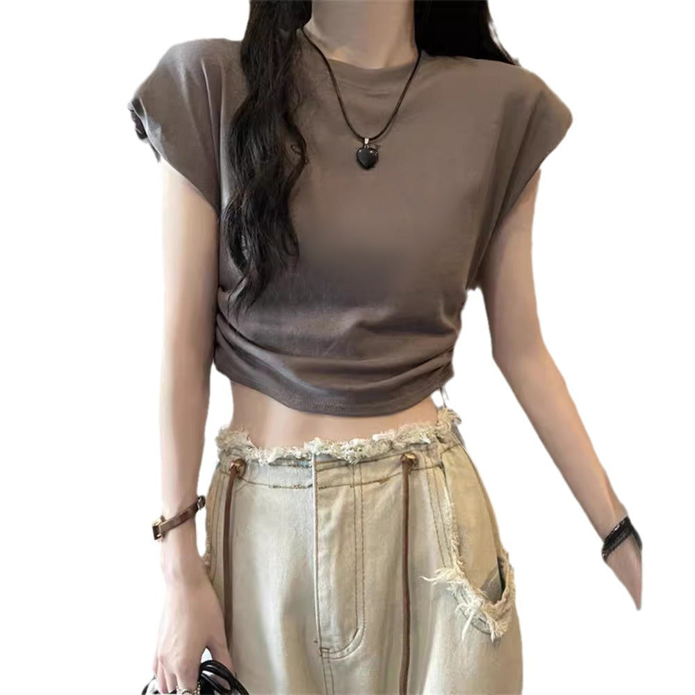 Damen T-Shirt Kurzarm mit Kordelzug und Puffärmeln