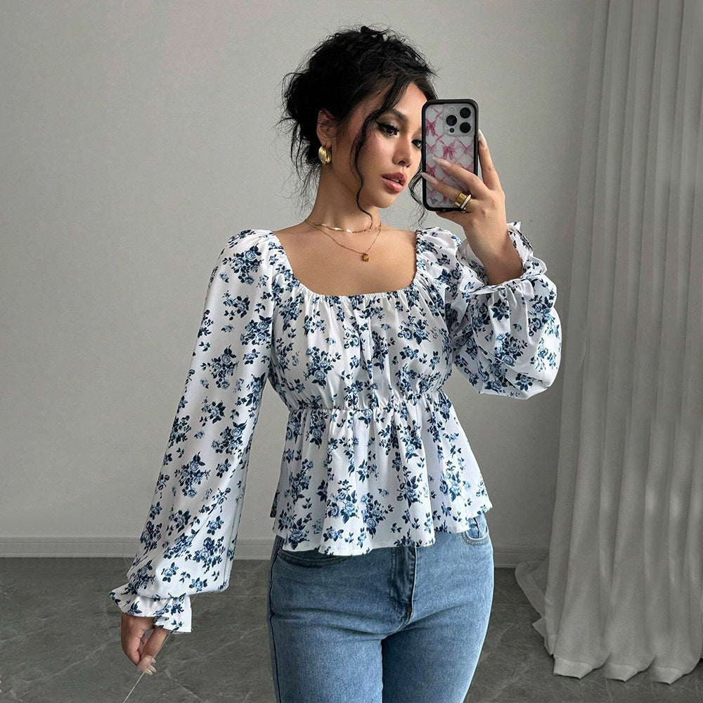 Damen Bluse Floralmuster Voluminöse Ärmel Eveloria - Eveloria