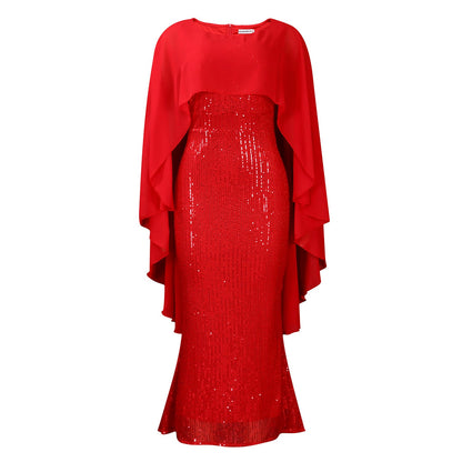 Damen Abendkleid mit Pailletten und Cape