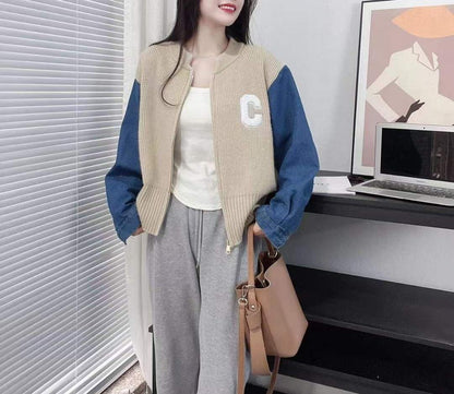 Damen Strickjacke Denim Ärmel Eveloria
