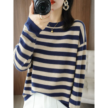 Damen Strickpullover Lässig Breitgestreift Eveloria