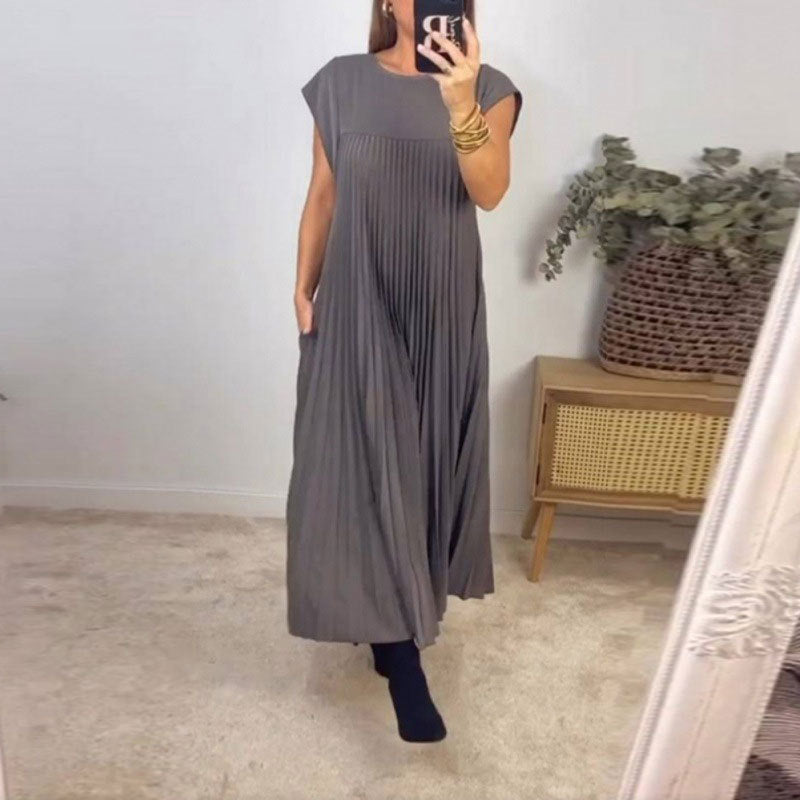 Damen Maxikleid Plissiert Mit Taschen Eveloria