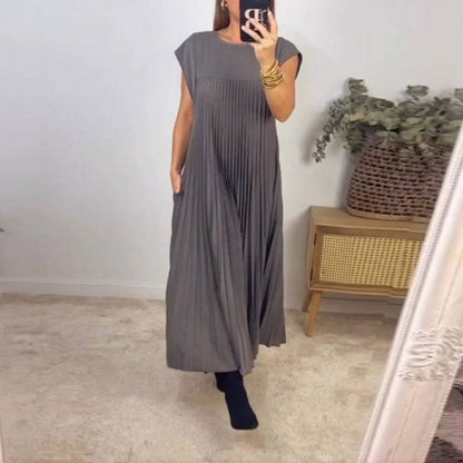 Damen Maxikleid Plissiert Mit Taschen Eveloria