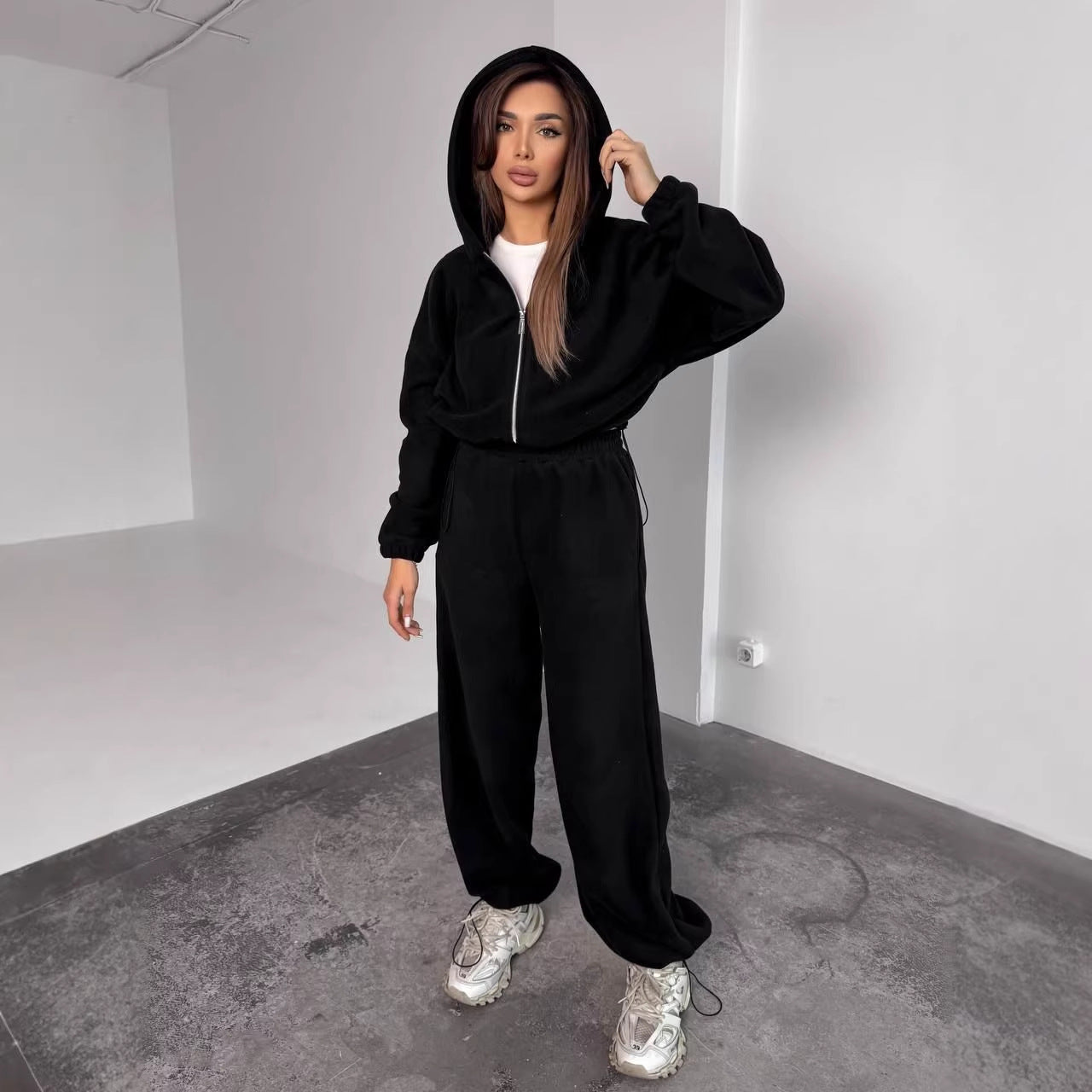 Damen Fleece-Jogginganzug Oversized mit Kapuze Eveloria