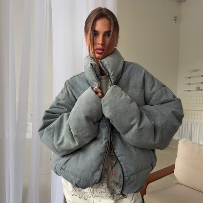 Damen Oversized Steppjacke Hochkragen Eveloria
