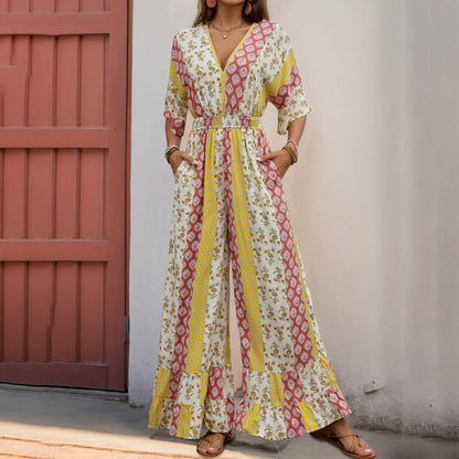 Damen Jumpsuit Floralmuster Weite Beine Eveloria - Eveloria