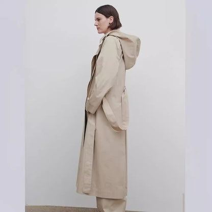 Damen Oversize Trenchcoat Lang Eveloria Breiter Kragen