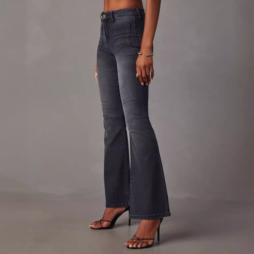 Damen Flared Jeans Hochtaillierte Stretch Blau Eveloria