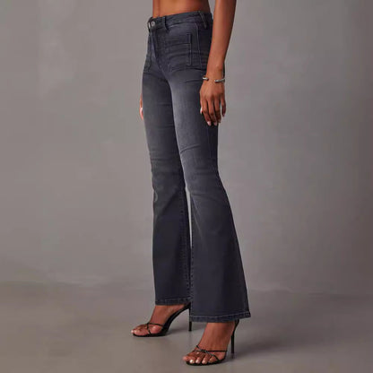 Damen Flared Jeans Hochtaillierte Stretch Blau Eveloria