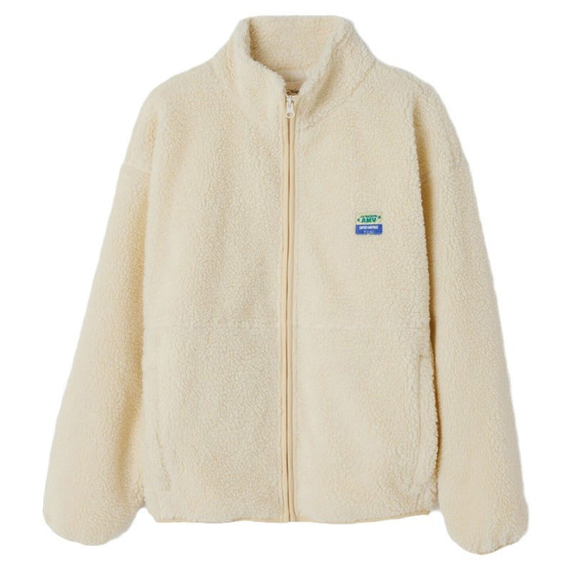 Damen Plüschjacke Hochkragen Seitentaschen Eveloria