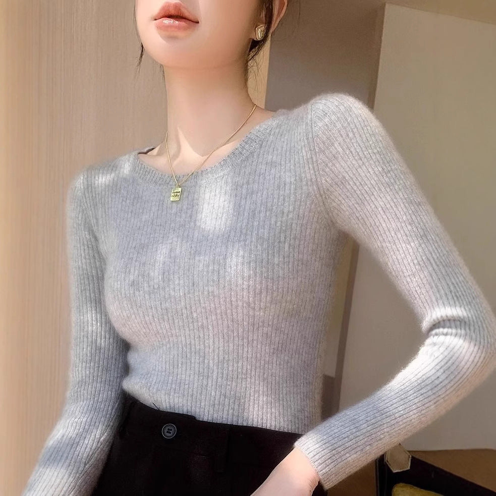 Damen Rippstrickpullover Rundhals Fein Eveloria