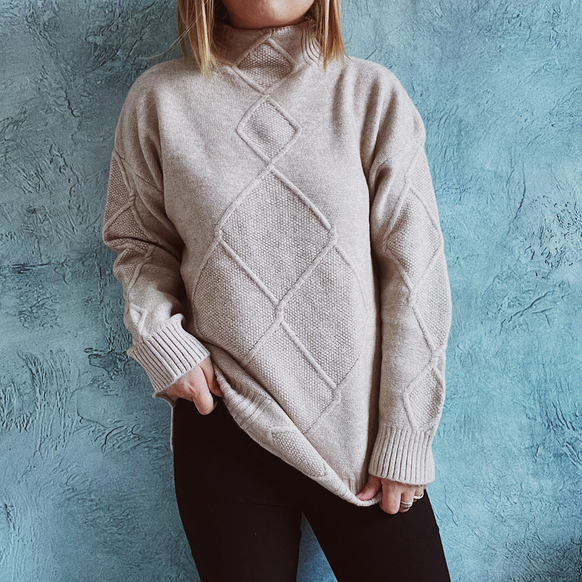 Damen Strickpullover Rautenmuster - Eveloria