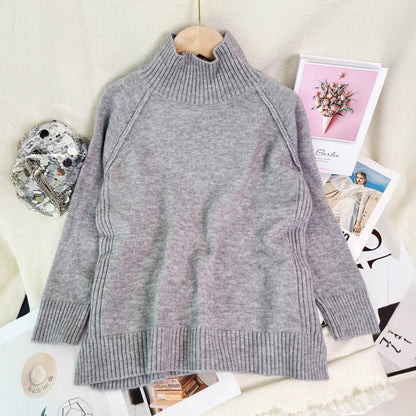 Damen Oversized Pullover Strukturiertem Stehkragen Grau Eveloria