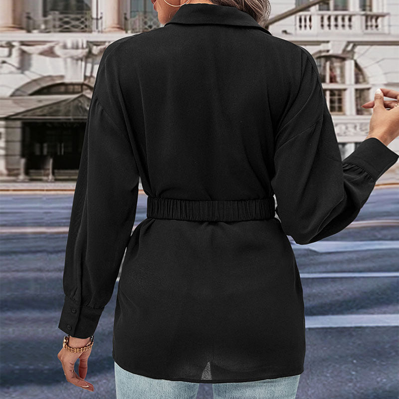Damen Bluse Elastischer Taillengürtel Eveloria