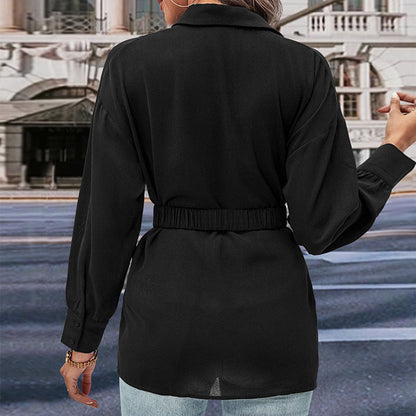 Damen Bluse Elastischer Taillengürtel Eveloria