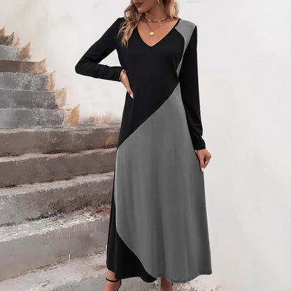 Damen Langarm-Kleid Figurbetont Moderner Schnitt Farbeinteilungen