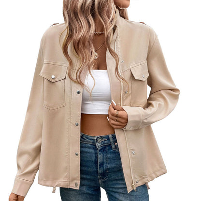 Damen Overshirtjacke Leicht Dekorative Druckknöpfe Blau