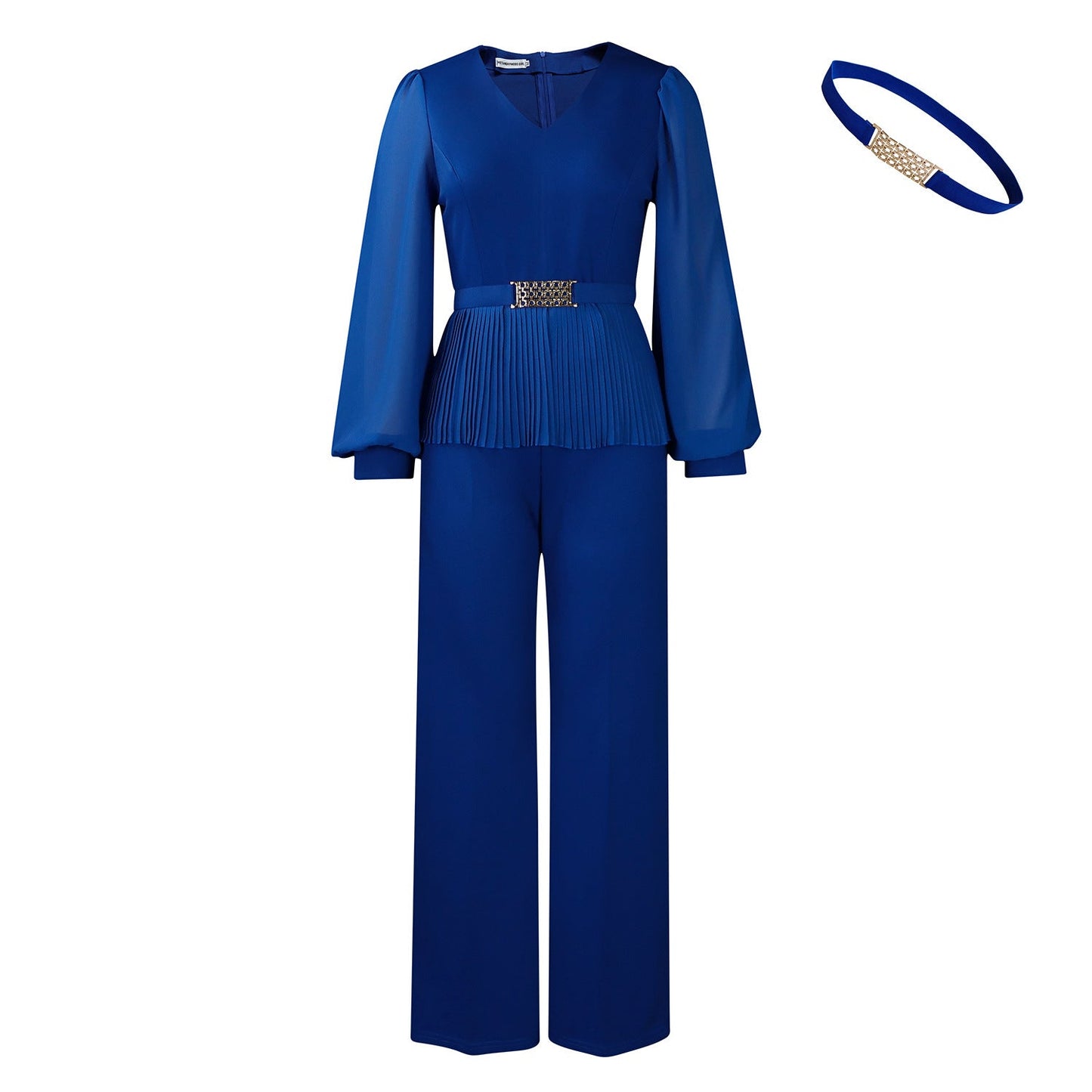 Damen Plissee-Jumpsuit Tailliert Langer Ärmel Eveloria