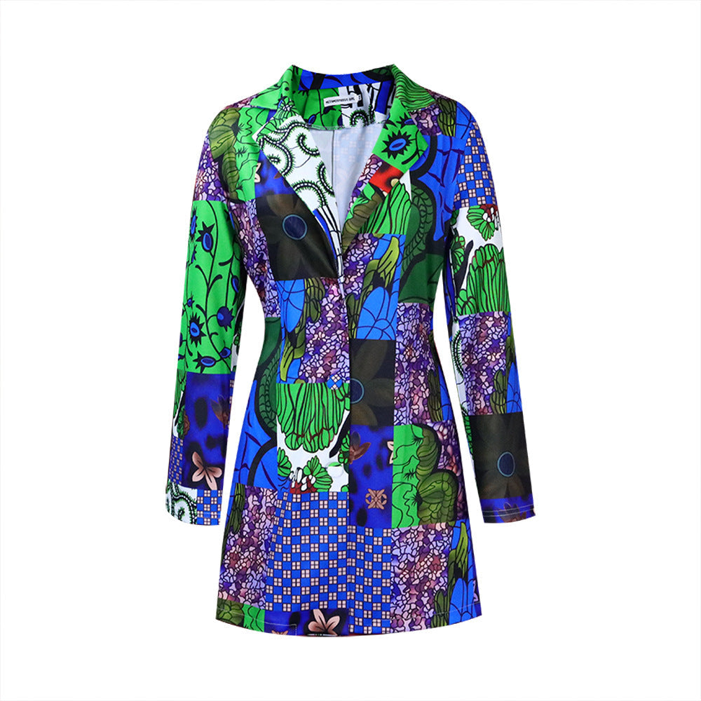 Damen Blazer-Kleid Bunt Patchwork-Muster