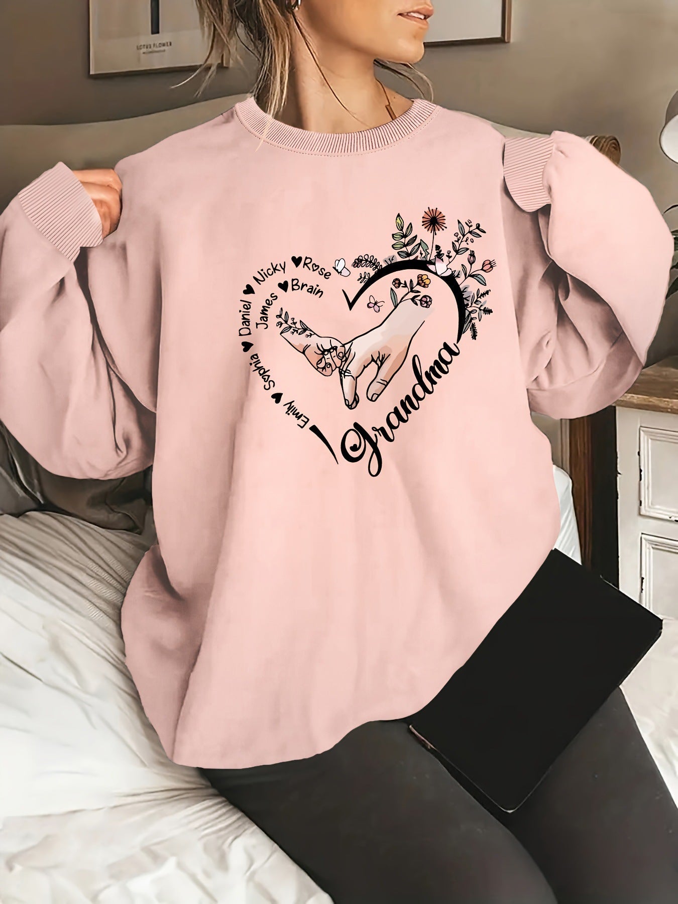 Damen Pullover Blumenmuster Baumwolle Entspannt Eveloria