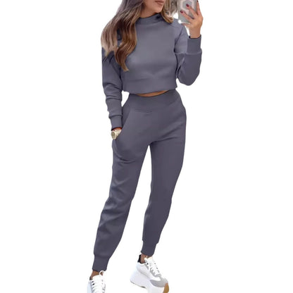 Damen Sportliches Loungewear-Set Crop-Oberteil Elastische Hose