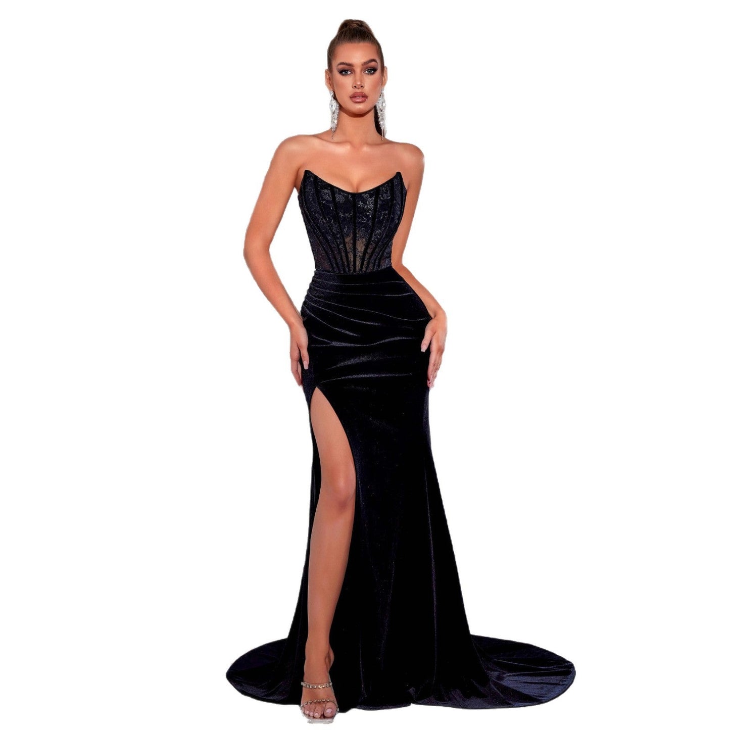 Damen Abendkleid transparentes Oberteil Figurbetonter Schnitt Eveloria