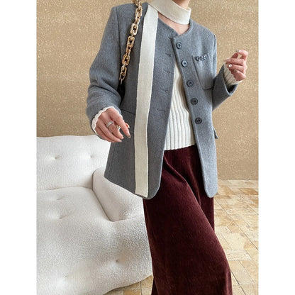 Damen Blazer aus Wolle mit Taschen und Knöpfen Eveloria